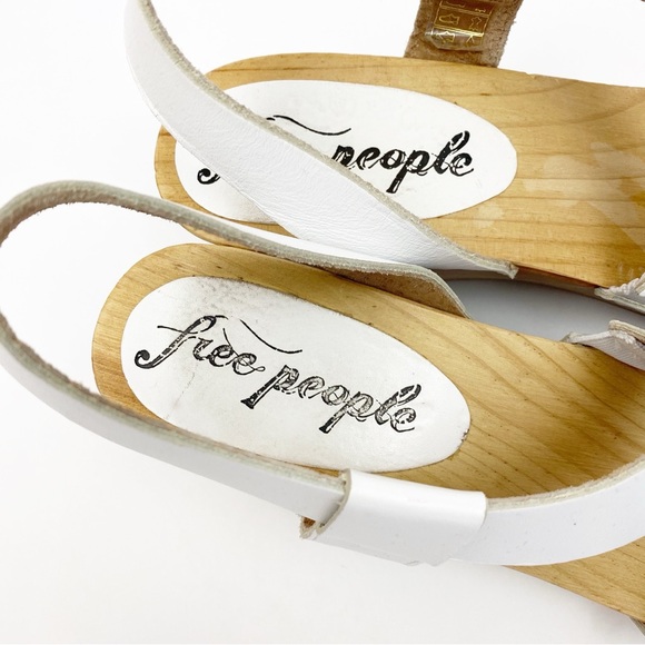 Free People Dune Beach Clog Sandal Leather Wood White Boho Bohemian - Picture 10 of 11